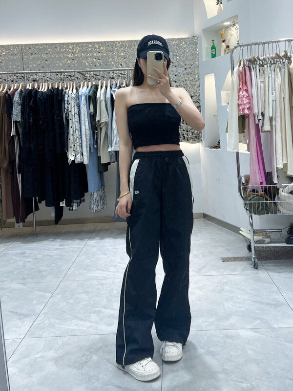 Pantalones holgados Y2K para mujer, ropa de calle de los años 90, de chándal de pierna ancha, de retazos de gran tamaño, estilo coreano, Vintage, para correr