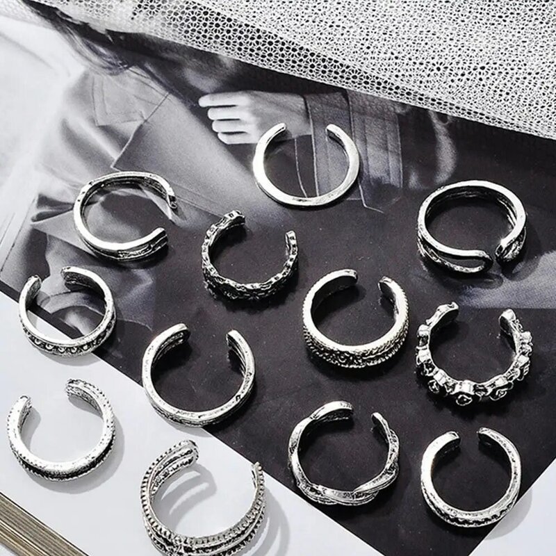 Conjunto de anéis de dedo do pé para as mulheres, anel de metal ajustável, coração-estilo, melhor para ao ar livre, praia, férias, verão, 12pcs