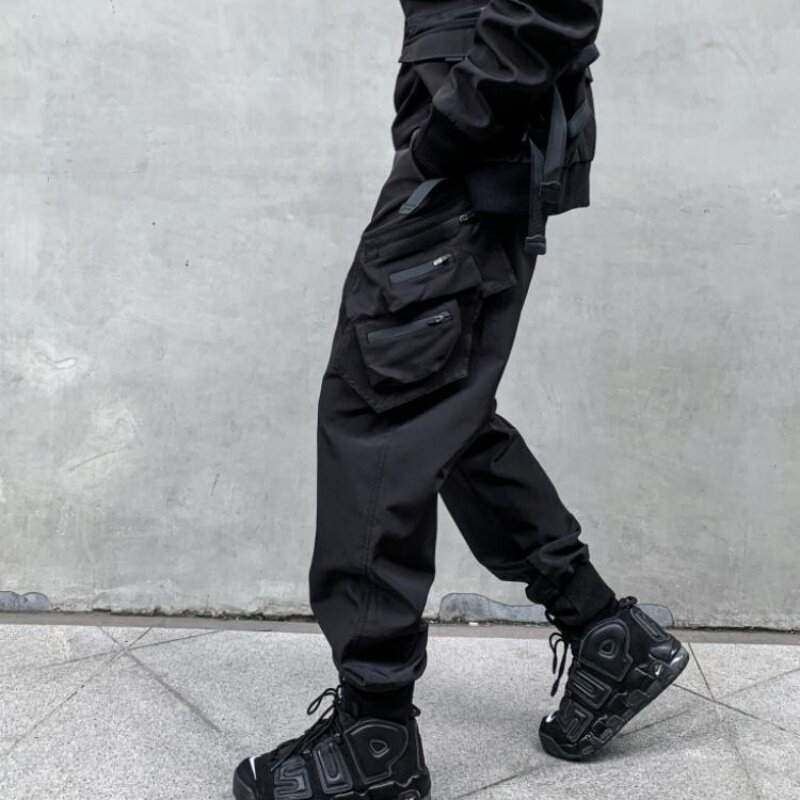 Calça de carga tática masculina com zíper de bolso múltiplo, calça amarrada no tornozelo, roupa de rua alta, nova, outono, Y2K, 2022