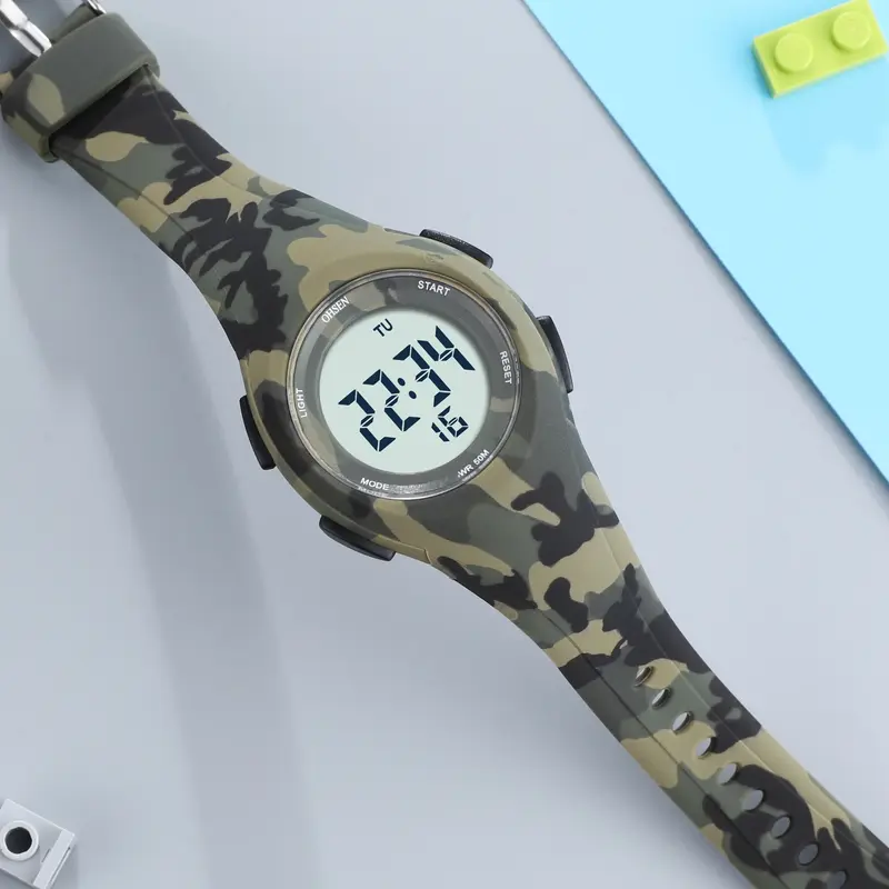 Nowe zegarki sportowe dla dzieci 50M wodoodporna wojskowa zieleń silikonowa elektroniczny zegarek na rękę stoper cyfrowy zegarek dla dzieci dla chłopców dziewcząt