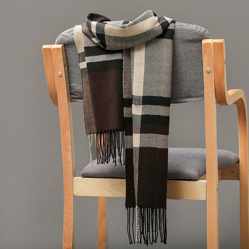 Мужской шарф, зимний плотный теплый клетчатый длинный кашемировый деловой шарф с бахромой и кисточками, походный шарф, шаль, классический шарф