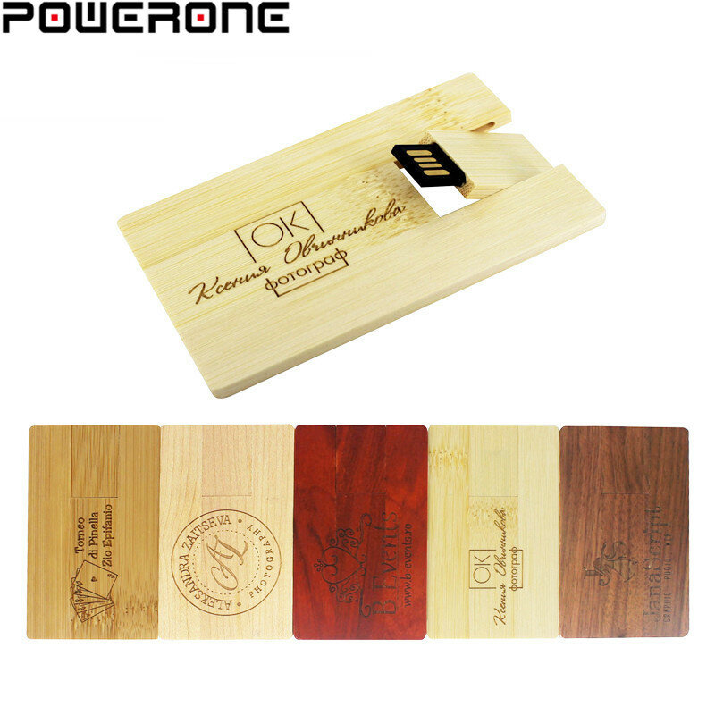 POWERONE-Unidad Flash USB 2,0, tarjeta de madera, 64GB, 32GB, 16GB, disco U, 8GB