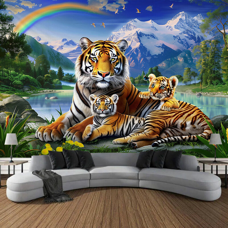 Leśny tygrys kolorowa nadrukowane gobeliny krajobraz zewnętrzny zwierząt dekoracja ścienna gobelin dekoracja ścienna do sypialni do salonu
