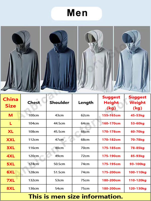 Blusão com capuz masculino, casacos de pele à prova de UV, casacos casuais respiráveis, leves, finos, nylon frio, proteção solar, UPF 100, 8XL, verão