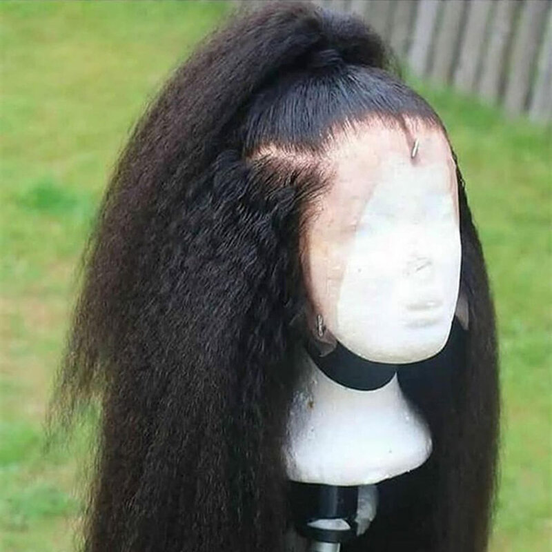 26 дюймов, длинный бесклеевой мягкий парик Yaki плотностью 180, Курчавый, прямой, с кружевом спереди, для женщин, Детские волосы, натуральный черный, предварительно выщипанный, термостойкий