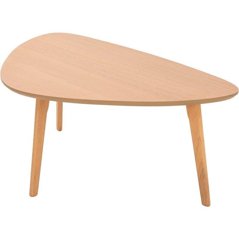 Small Coffee Table Mid Century Modern Wood Oval Coffee Tables Retro Minimalist Style Chic for Living Room,Natural Wooden Texture