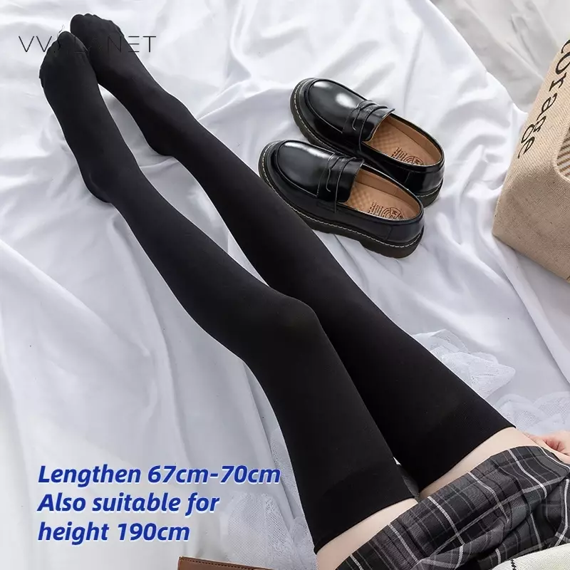 70cm. tubo longo joelho meias de veludo alta elasticidade uniforme branco meias anti-deslizamento magro veludo coxa estoques mulher altura 190cm