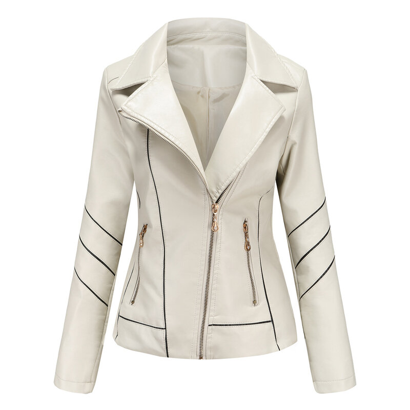 Chaqueta de cuero de imitación para mujer, chaqueta de moda de motorista, chaquetas de Pu, ropa de calle femenina, ajustada, corta, Otoño, 2022