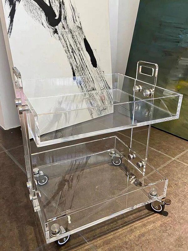 Furniture Coffee Table Transparent Acrylic Bedside Tables Side Desk Living Room Portability Double Layer Storage Shelf Trolley