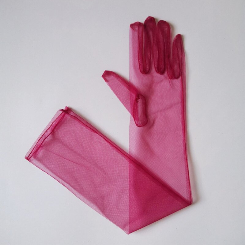 E15E 55cm Thin Gloves Sheer Tulle Gloves Dress Gloves for Halloween Costume