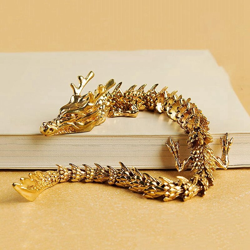 Gouden Draak Met Beweegbare Gewrichten, Chinese Dierenriem Draak Verzamelbare Beeldjes Tafeldecor Ornament, 3d Drakenbeeld Duurzaam