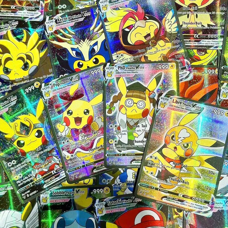Cartas de Pokémon Holográficas Anime, Cosplay Pikachu, DIY, Luffy, Tanjirou, One Piece, Goku, Eva, Personagens Freeza, Inglês, Cartão Brilhante