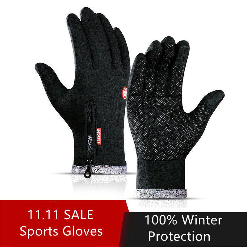 Men'S Cycling Gloves Men Winter Sport Gloves Polyester Men Fleece Waterproof Full Finger Hiking Warm Gloves Mittens Guantes