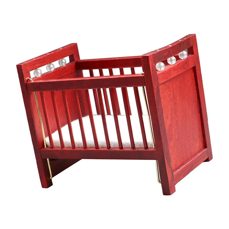 Mini łóżko pojedyncze łóżeczko dla lalek 1/12 akcesoria do sypialni drewniane czerwone rekwizyty zdjęcie scenerii zabawka udająca zabawka meble do domku dla lalek