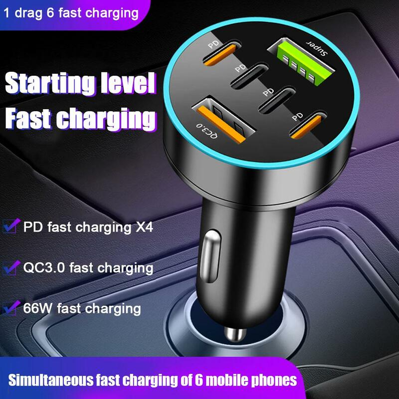 New Digital Display Car With 4usb Car Charger 66w Fast Phone Head Mobile Charging PD Phone Adapter Car Mobile Charging