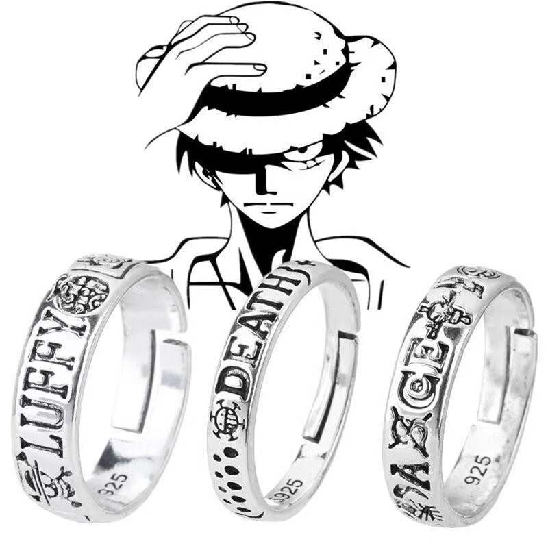 Anime ONE PIECE Monkey D. Luffy Cosplay Costumes Ring Unisex Adjustable Alloy Cartoon Rings Jewelry Accessories Props Gift
