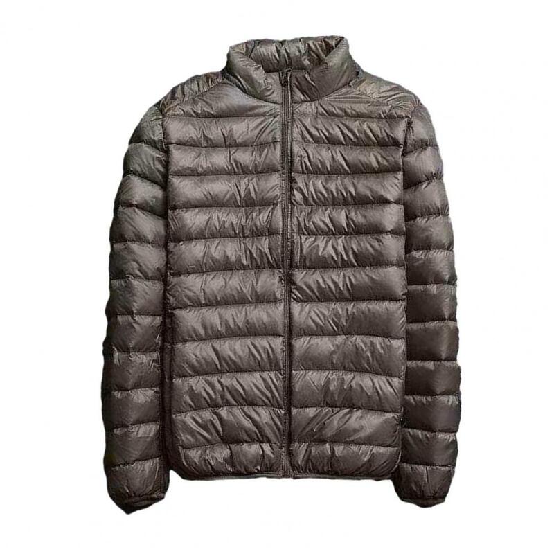 Mantel pendek parka pria, jaket katun berritsleting kasual warna polos hangat musim gugur dan dingin