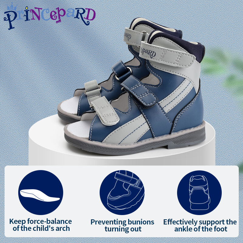 Sandal ortopedi untuk anak laki-laki anak-anak High-Top penopang penahan pergelangan kaki, Splicing tali gesper sepatu anak-anak musim panas dengan sol korektif