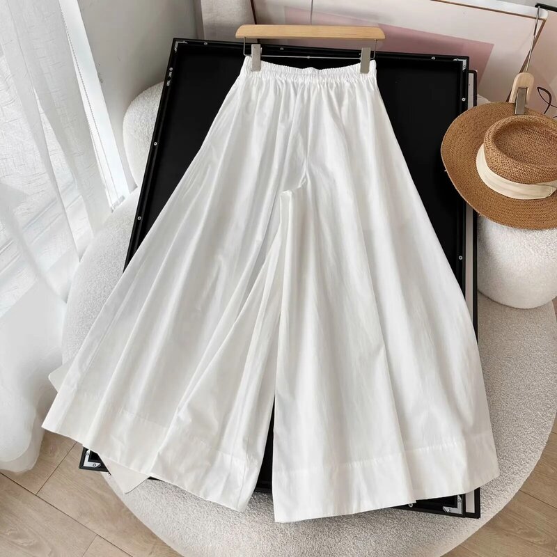 Women 2024 Spring and Summer New Fashion Elastic Waist Casual Wide Leg Pants Chic Pocket All-match Pants Trousers Mujer