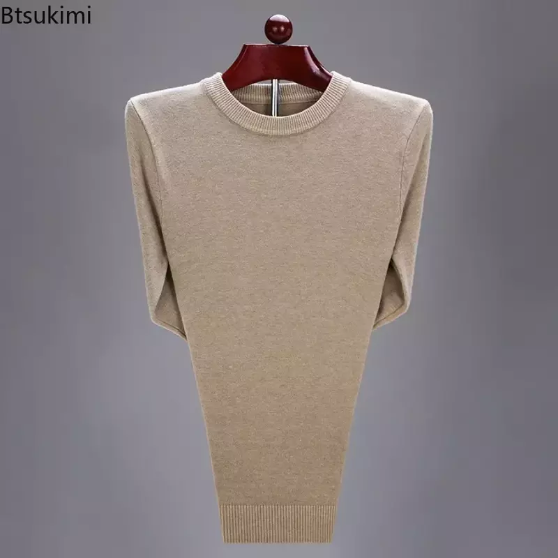 2024 męskie zimowe ciepłe dzianinowe swetry z dekoltem jednokolorowa na co dzień swetry biznesowe w stylu Basic Slim swetry z dekoltem w szpic męski sweter