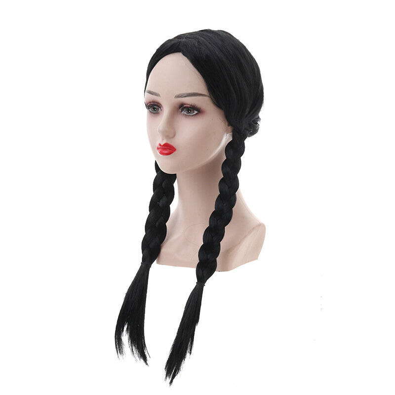 Long Braids Cosplay Ponytail Wigs Halloween Black Events Evening Party Mid Split Bangs Wig Braid Girls Women Cosplay Gothic