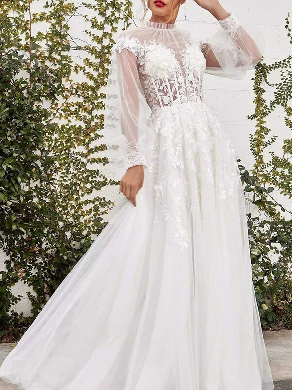 Charming Long Sleeve A-Line Prom Dress 2024 Simple Strapless Lace Evening Dresses Sexy Floor-Length Gown Vestidos De Novia