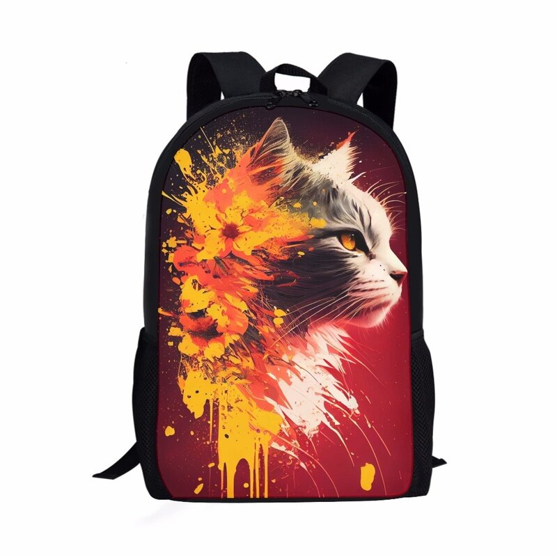 Fashion Speckle Cat Print Pattern School Bag For Children Young Casual Book Bags For Kids Backpack Teens Large Capacity Backpack