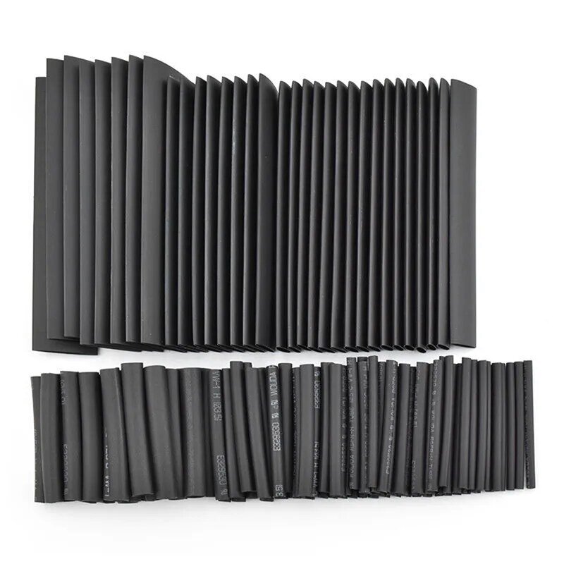 Polyolefin Wrap Tubing for Wire Cable, Thermoresistant Tube, Shrink Wrapping, Black, Heat Shrink, Sleeving Set, 2:1, 127pcs por lote