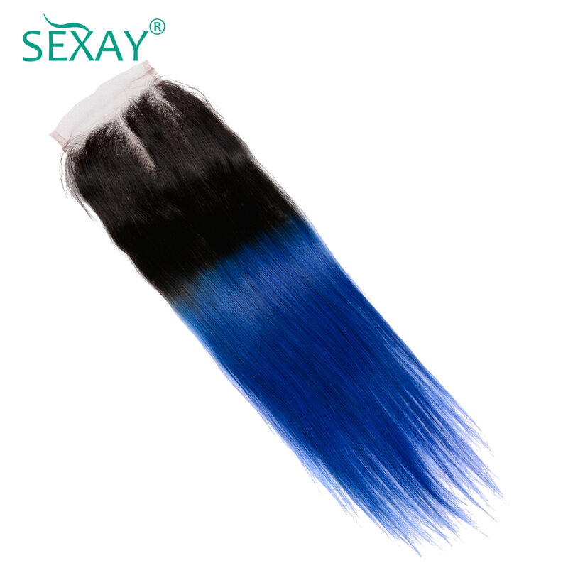 1B Cierre de encaje azul solo con cabello de bebé, cabello humano brasileño Sexay, ombré, 2 tonos, precoloreado, rojo, rubio miel, cierre de encaje, venta