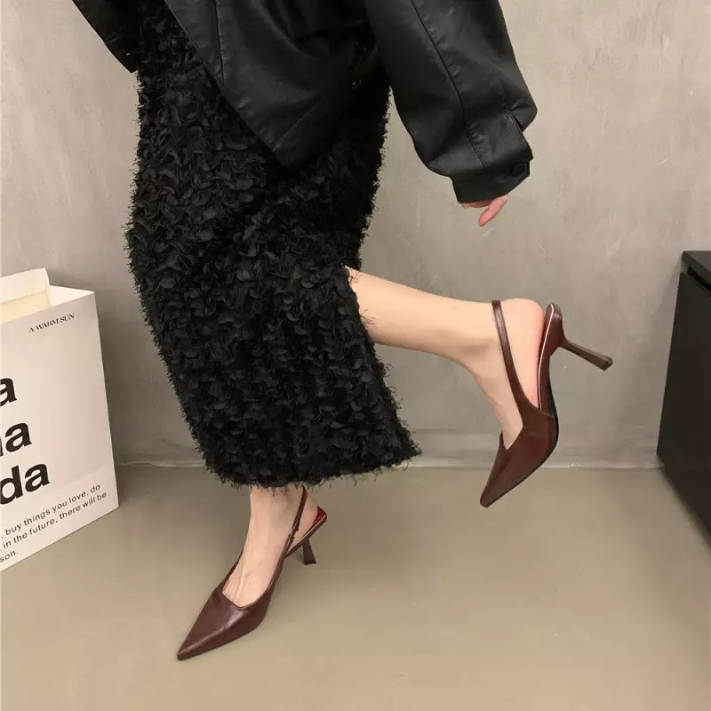 Sandálias femininas de dedo apontado de leopardo, sapatos de salto feminino, vestido de festa, moda verão, 2022