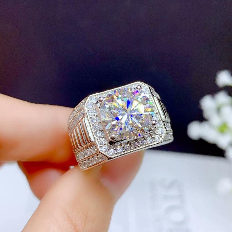 5ct Moissanite Mannen Ring 925 Zilver Mooie Firecolour Diamant Substituut Luxe Trouwringen Voor Koppels