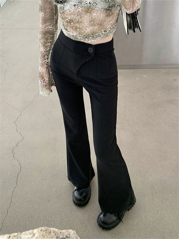 Черные эластичные женские расклешенные брюки Arazooyi, повседневная Офисная Женская Осенняя уличная одежда 2023, минималистичные универсальные повседневные облегающие брюки