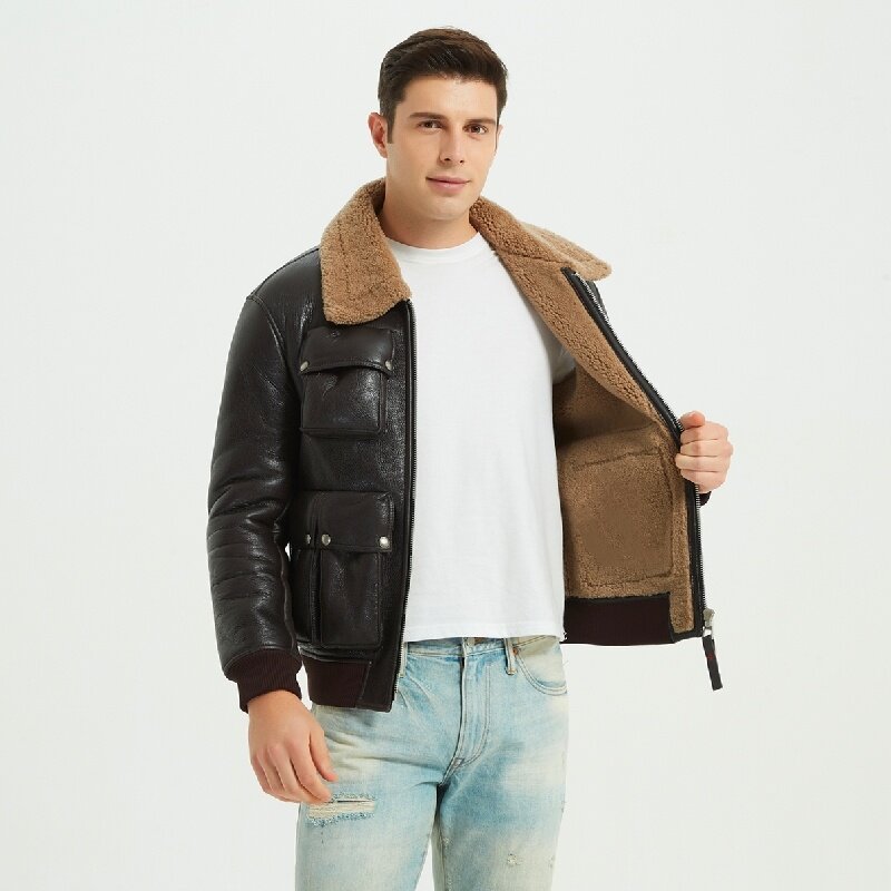 Куртка мужская зимняя из натуральной кожи с отложным воротником, 6XL