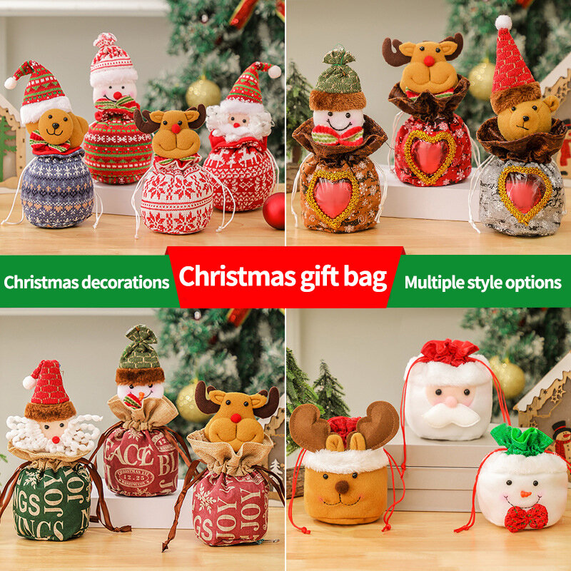 Bolsa de Navidad de Año Nuevo, decoración navideña de bolsa de regalo de Santa para el hogar, copo de nieve, Papá Noel, suministros de envoltura navideña