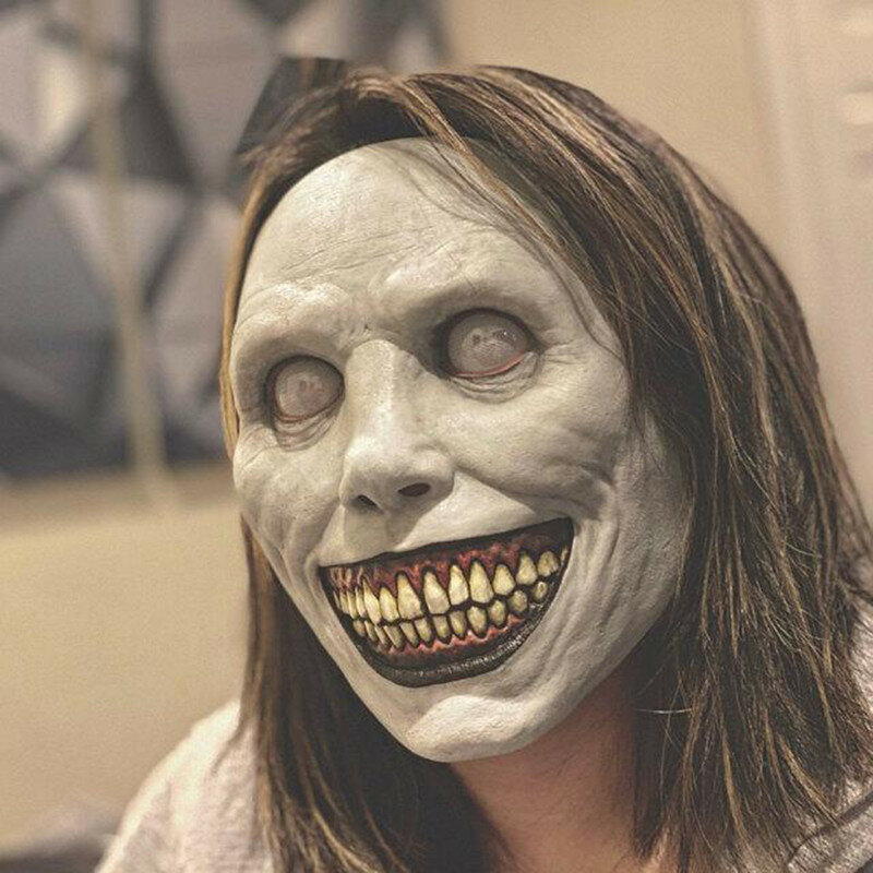 Masque effrayant aux yeux blancs avec exorciste souriant, accessoires de cosplay maléfique, mascotte d'Halloween, accessoires de costume de fête