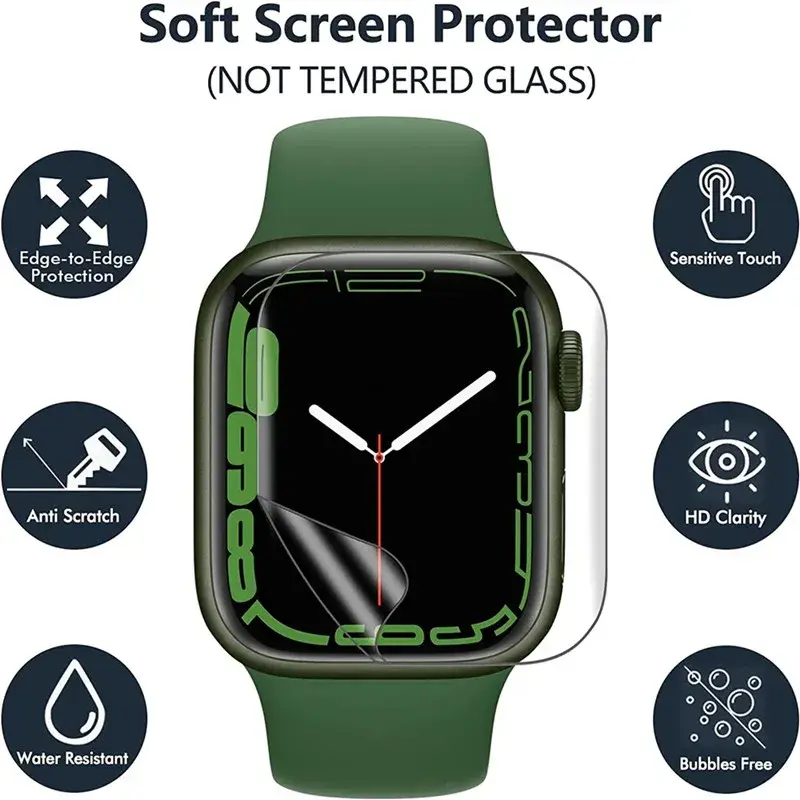 Filme de hidrogel para Apple Watch, Screen Protector, Ultral Protector, 9, 5, 6, SE, 3, 2, 1, 40mm, 44mm, 42mm, 38mm, 5pcs