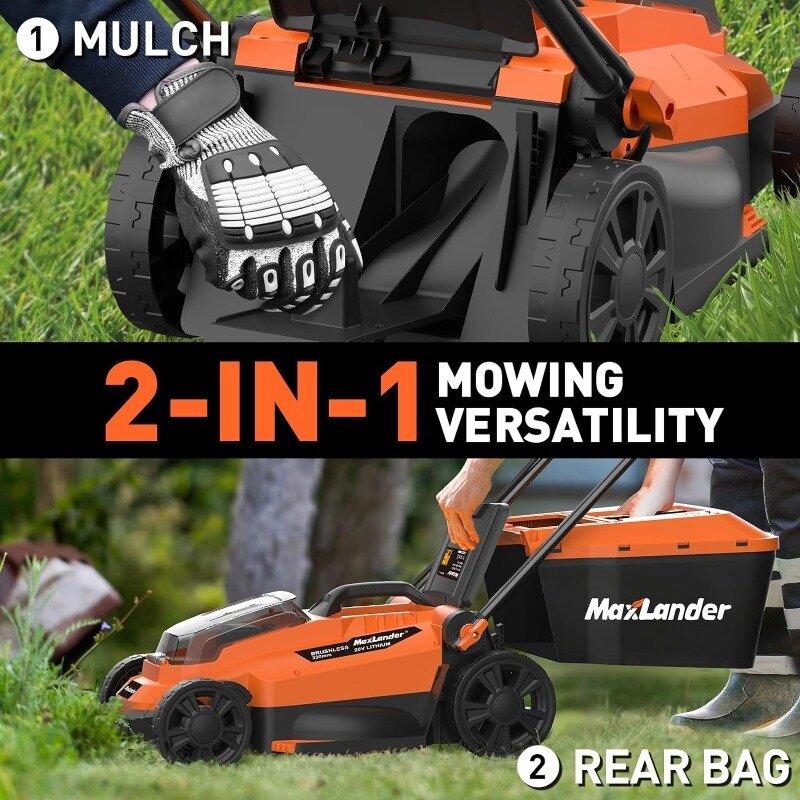 Maxlander Lawn Mower, 13Inch Electric Lawn Mower Cordless, 20V 2-in-1 Battery Powered Lawn Mower with Brushless Motor