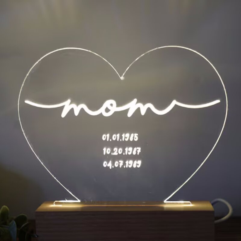 Spersonalizowany 3D lampka nocna spersonalizowany tekst na dzień matki 3D prezenty dla mamy prezent na prezent na dzień matki 2024
