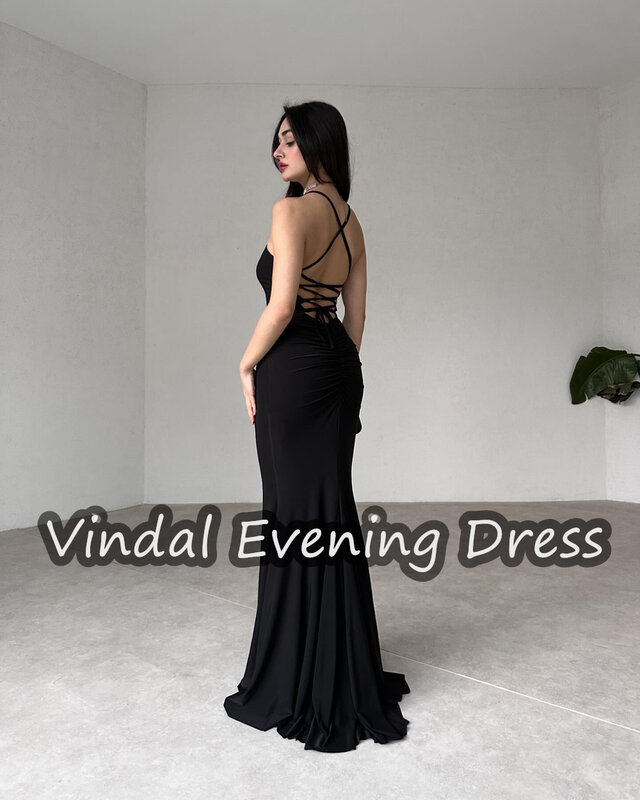 Vindal Evening Dress Crossed Straps Crepe Mermaid Floor Length Elegant Built-in Bra Saudi Arabia  Sleeveless For Woman 2024