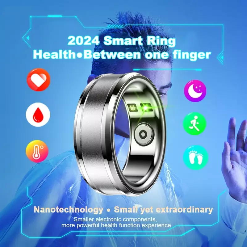 Moniteur de santé à anneau intelligent pour hommes et femmes, Bluetooth, tension artérielle, fréquence cardiaque, moniteur de sommeil, étanche IP68, IOS, Android, 2024