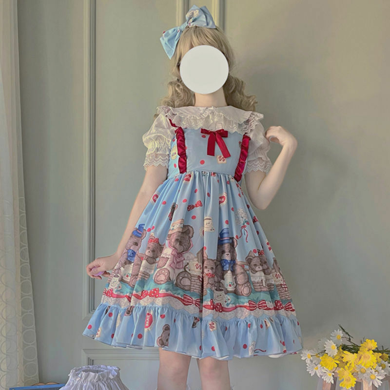 Nữ Dễ Thương Lolita Gấu Công Viên Đầm Kawaii Nhật Bản Jsk Suspender Đầm Búp Bê Nữ Gái Nàng Tiên Vestidos