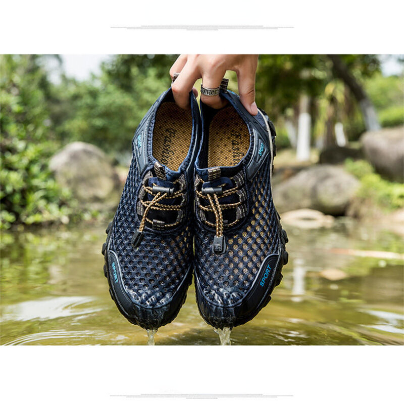 Tênis de caminhada ao ar livre masculino, sandálias confortáveis, calçado casual de trekking de escalada, sapatos de malha pernalta, verão