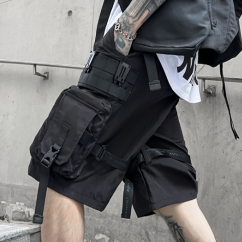 Fashion Cargo Shorts Man High Street Knee Length Shorts Male Black Big Pocket Jogger Sweatpants Men Short Pants Outdoors