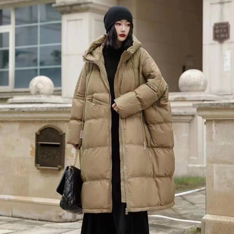 Oversized Puffer Coat for Women, Thick and Warm, White Duck Down Jacket, Korean Hooded, Loose Parker Coat, Fall and Winter, 2024
