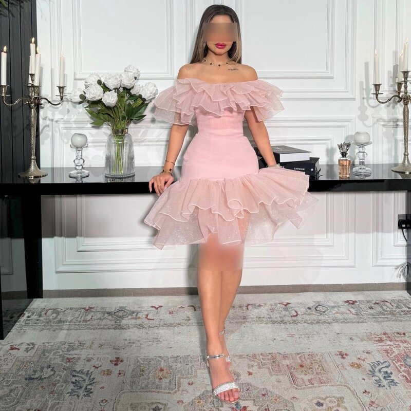 Prom Dress Evening Jersey Pleat Evening Column Boat Neck Bespoke Occasion Gown Knee Length Dresses Saudi Arabia