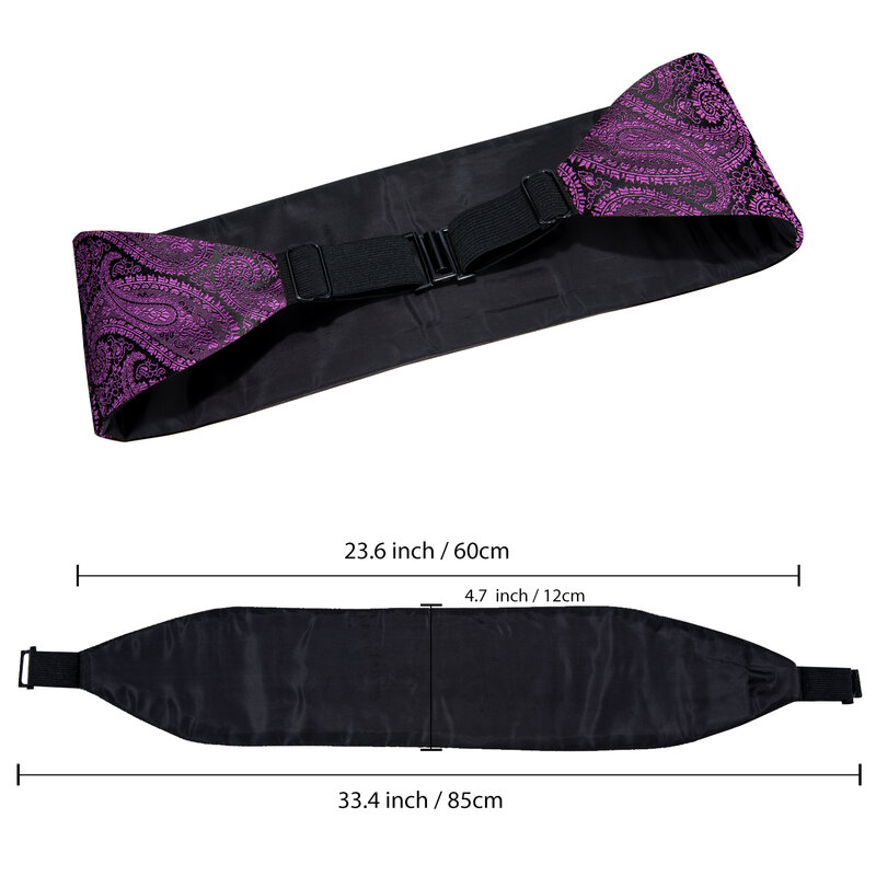 Hi-Tie Luxury Designer Purple Paisley Cummerbund Bow tie Set Formal Tuxedo Corset Elastic Belt for Men Wedding Cummerbunds