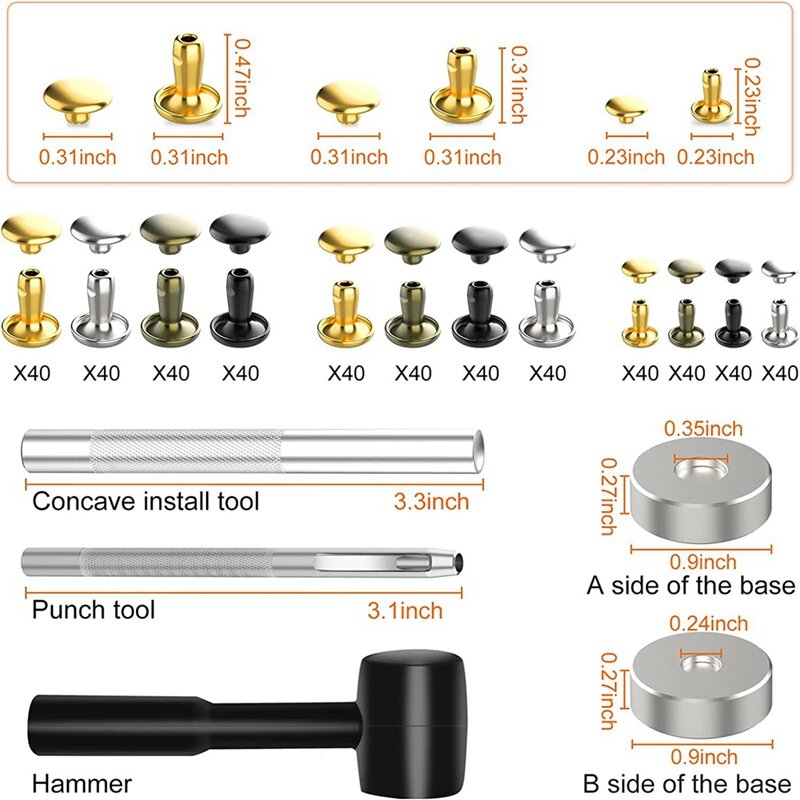480 Sets Leather Rivets Leathercraft Rivets Tubular 4 Colors 3 Sizes Metal Studs With Fixing Tools For DIY Leather/Craft