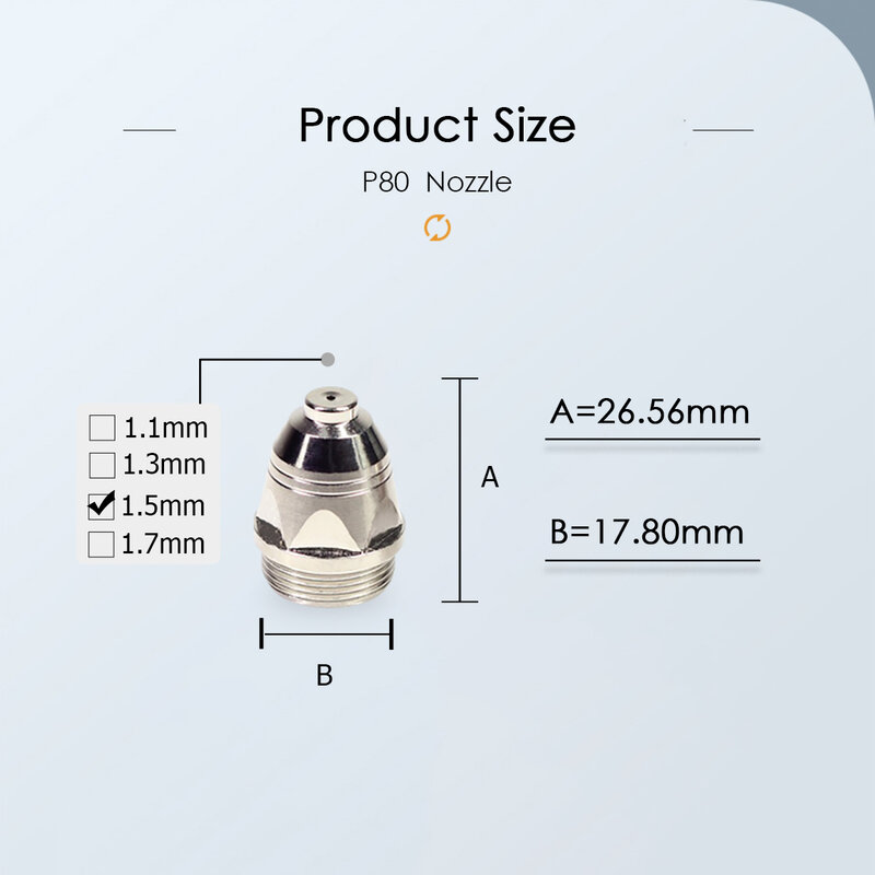 Boquilla de electrodo de corte por Plasma P80, consumible, 1,5mm, 80A, para P-80, CNC, PKG/10