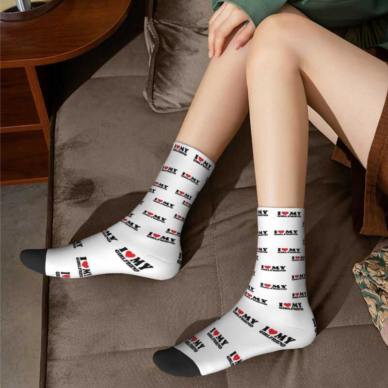 I Love My Girlfriend Socks Harajuku Sweat Absorbing Stockings All Season Long Socks Accessories for Unisex Gifts
