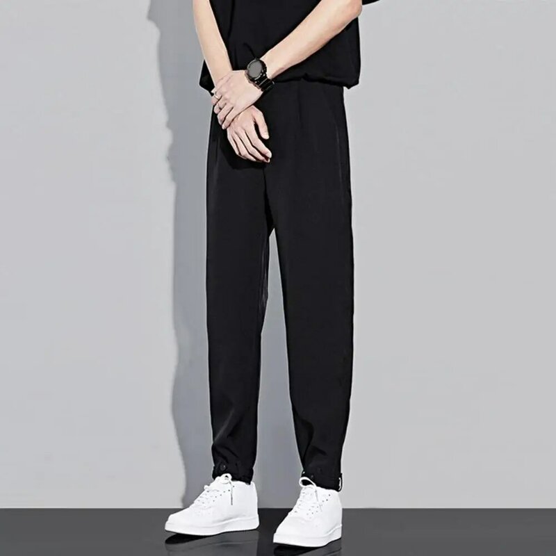 Men Pants Elastic Waist Men's Suit Pants With Ankle-banded Pockets For Gym Training Business Wear Lightweight Ice For Comfort